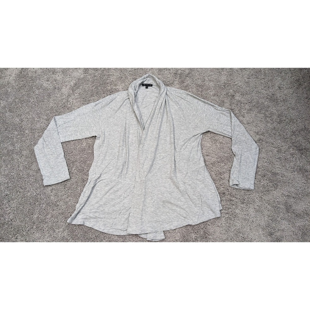 Theory Cardigan Womens Large Sweater Long Sleeve Lightweight Gray Open Front